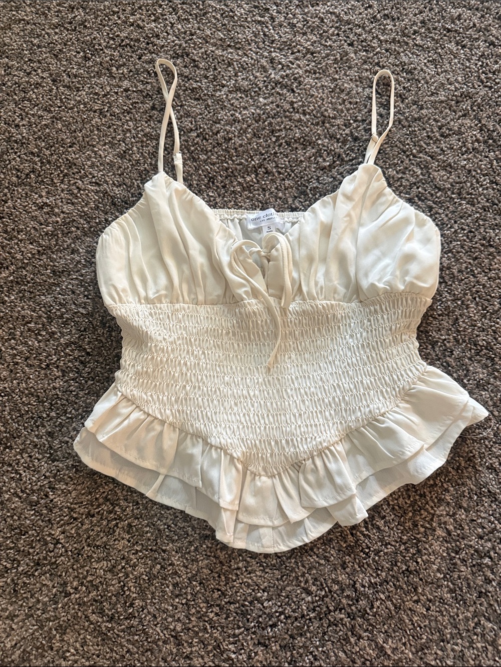 Smocked Ruffle Ivory Cami with Adjustable Straps